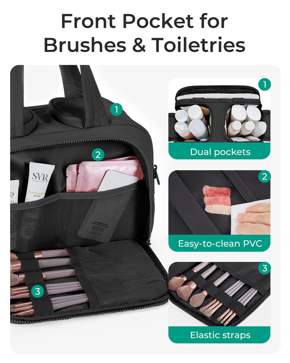 BAGSMART trousse de toilette à ouverture complète rouge, accès facile et stable