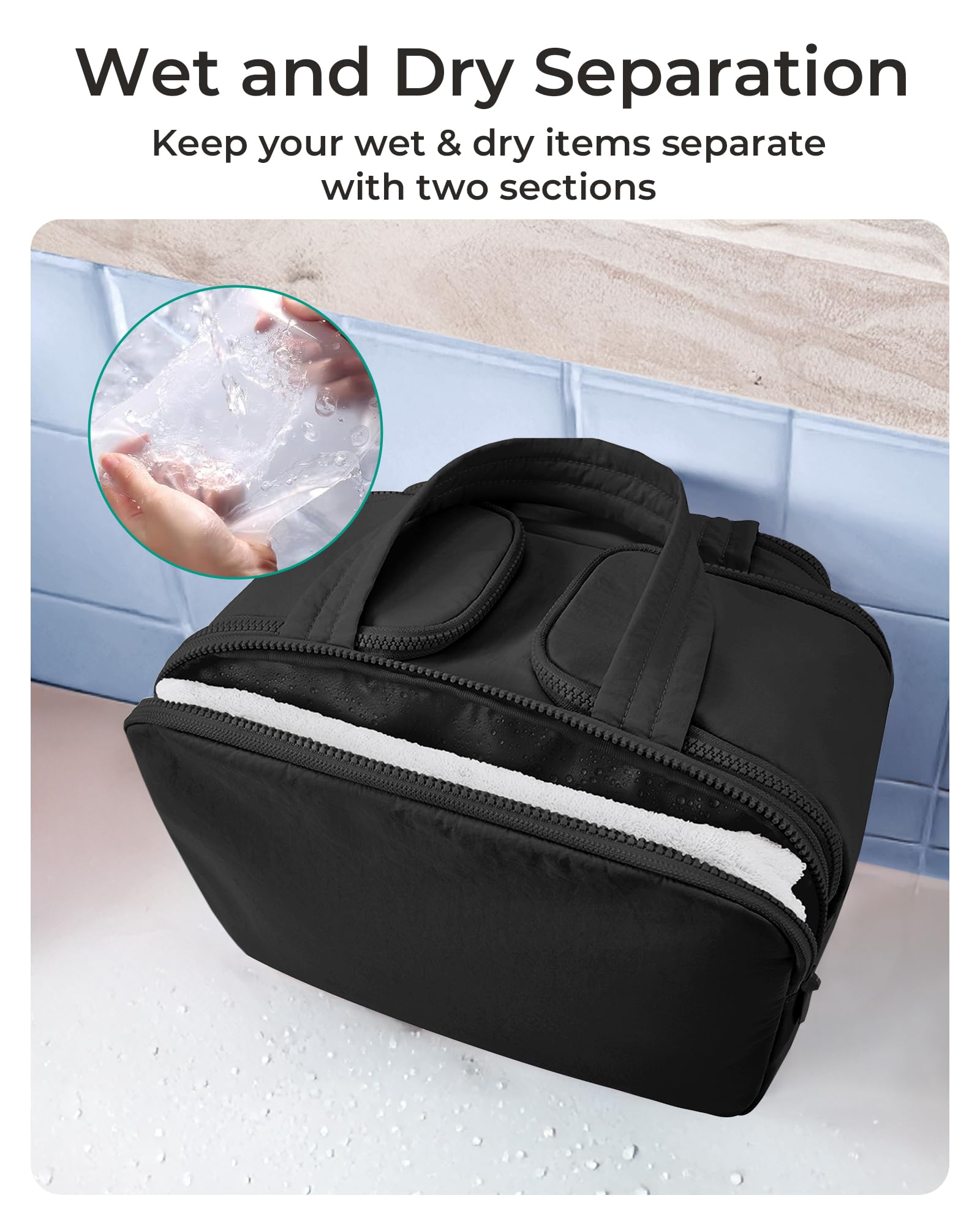 BAGSMART trousse de toilette séparation humide-sec rouge, pratique pour voyage, gym et camping