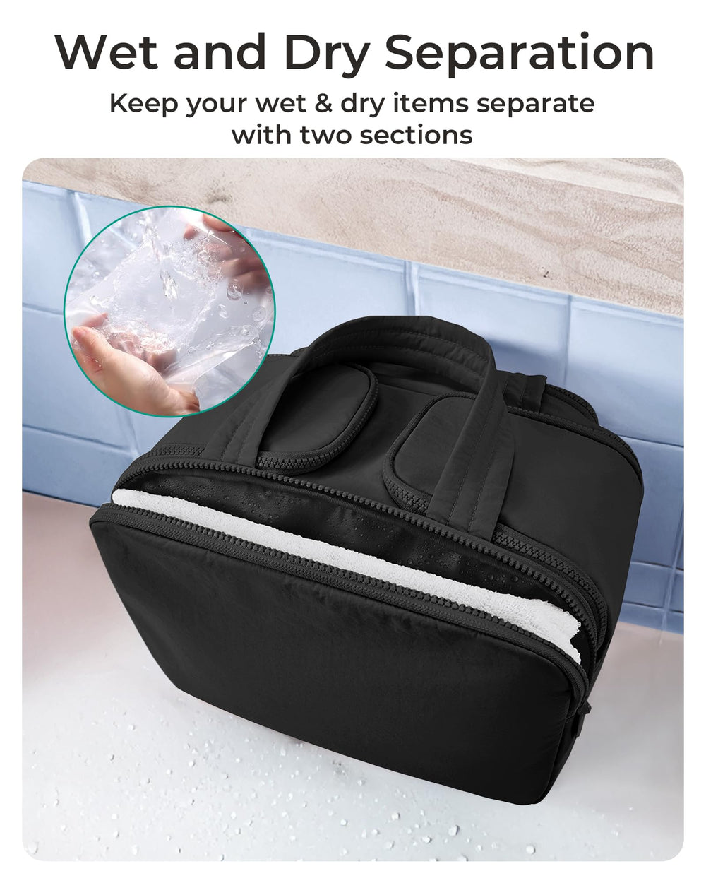 BAGSMART trousse de toilette séparation humide-sec rouge, pratique pour voyage, gym et camping