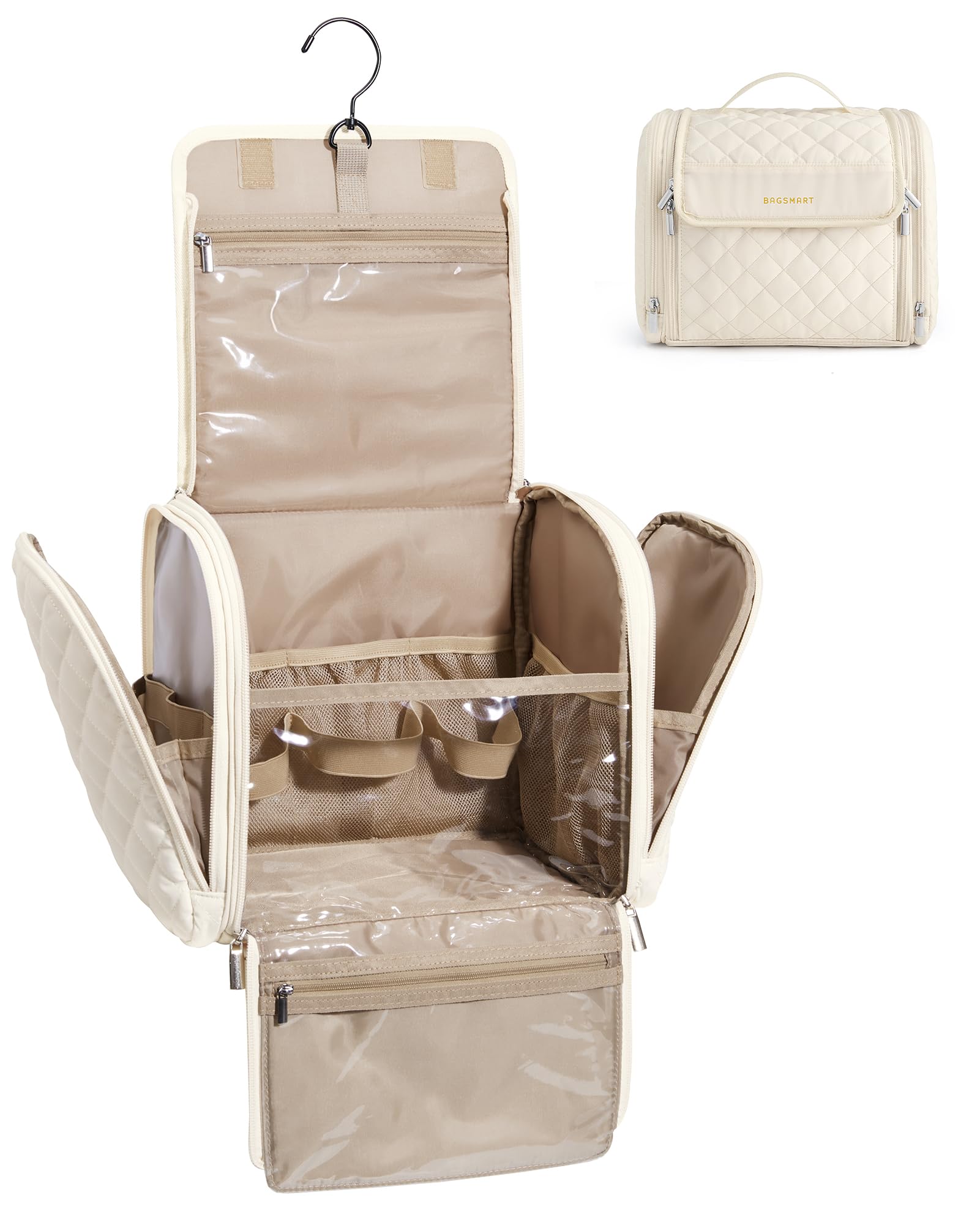 BagSmart Trousse de toilette voyage grande capacité pour ranger maquillage et accessoires lors des déplacements.