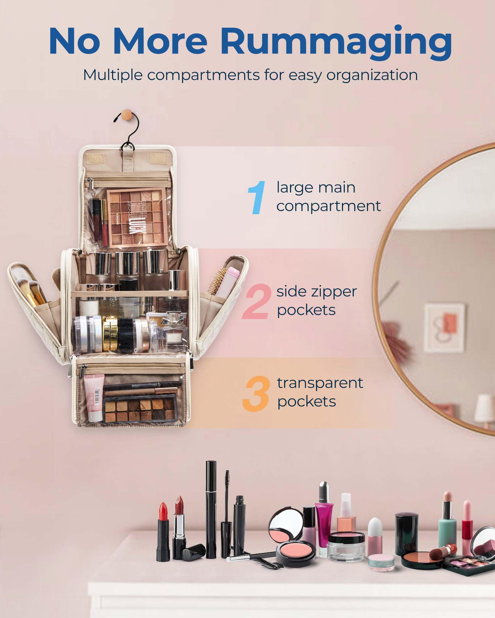 Bagsmart trousse-maquillage capacite-importante, rangement pour cosmétiques et articles de toilette