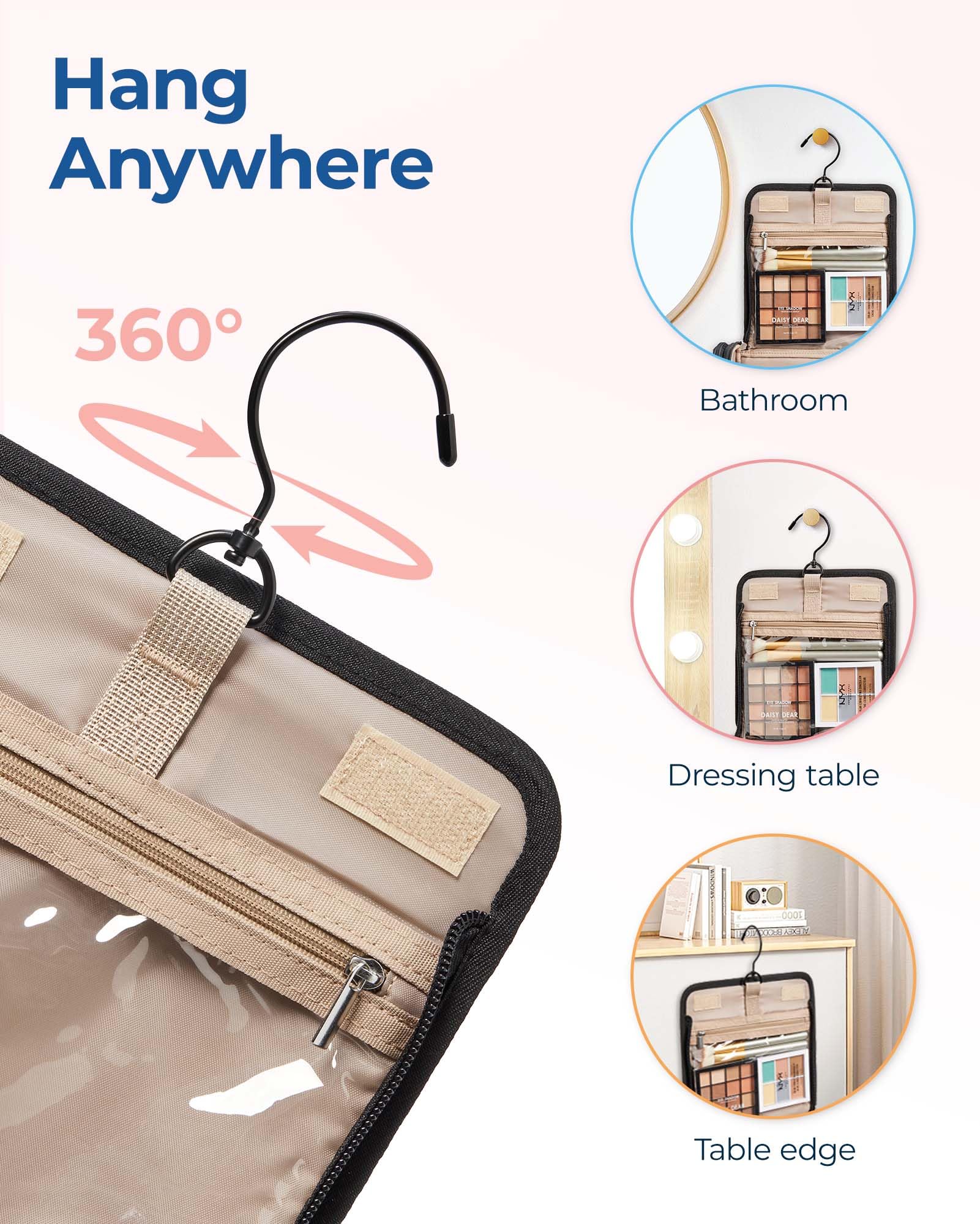 Fermeture métallique BAGSMART maquillage, ouverture fluide et fiable.