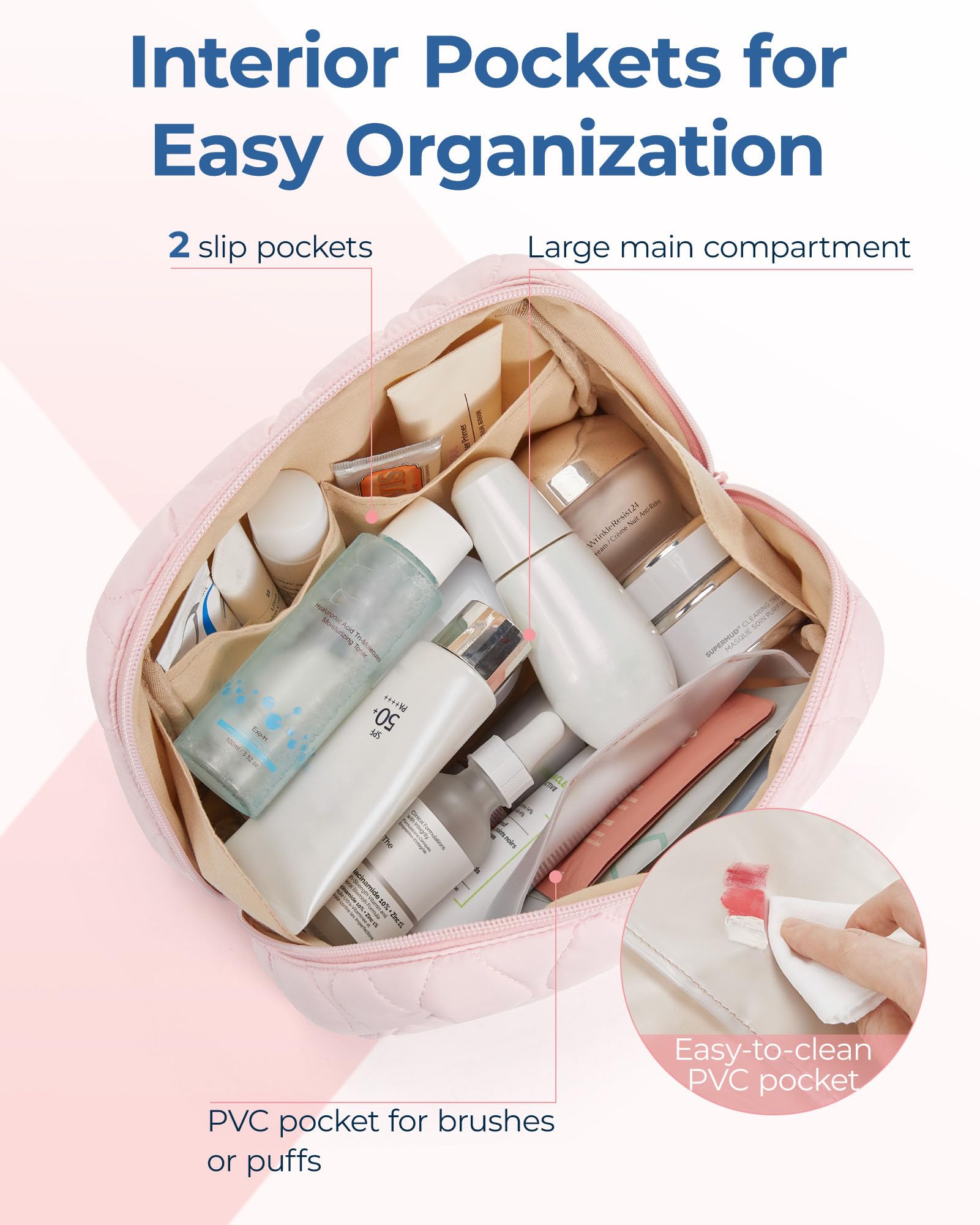 Bagsmart Trousse Maquillage poches internes pour rouges à lèvres et crayons pour les yeux