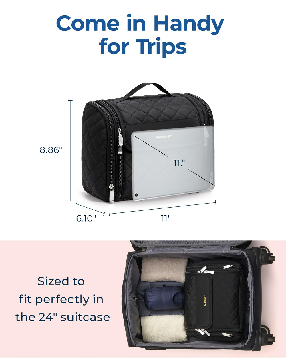 Poches transparentes BAGSMART maquillage, accès rapide et visibilité des produits.