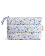 BAGSMART trousse maquillage puff bleu fleuri, rangement compact et élégant.