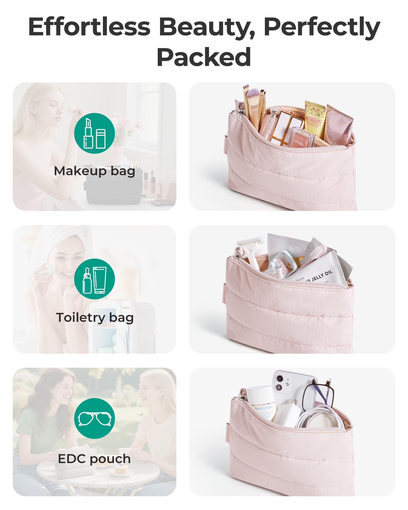 BAGSMART trousse-maquillage-rembourrage-doux, protection légère en déplacement.