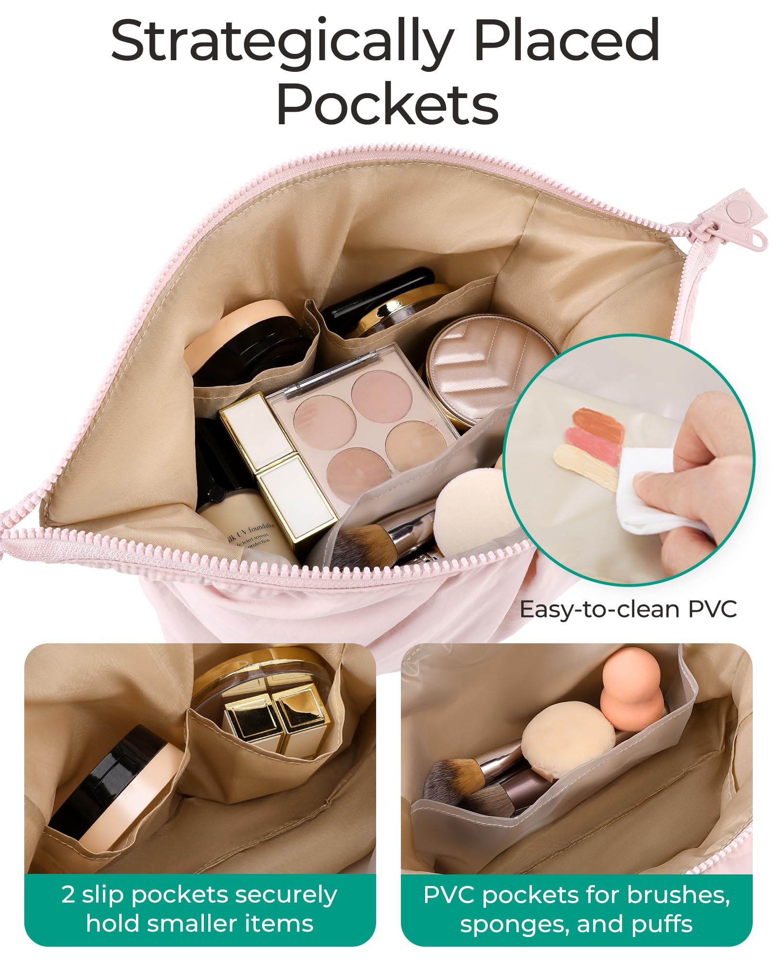 BAGSMART trousse maquillage revêtement PVC facile à nettoyer en voyage.