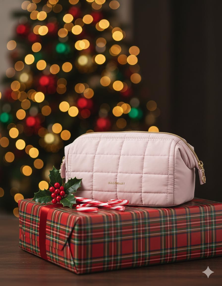 BAGSMART Trousse rose rembourree Taslan, texture douce et rangement élégant.