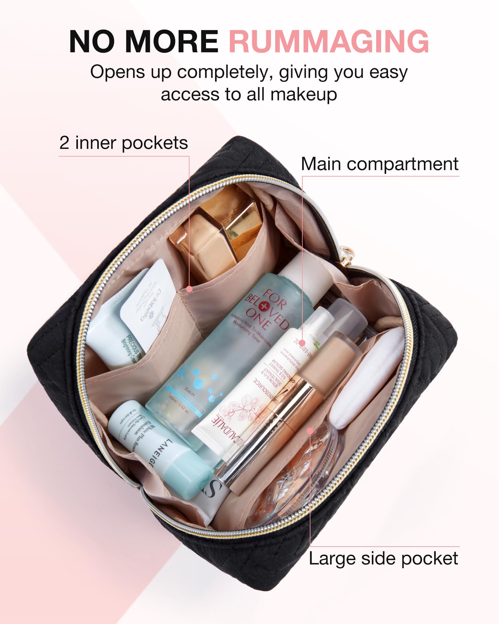 BAGSMART trousse-maquillage-voyage tissu peau-de-peche imperméable.