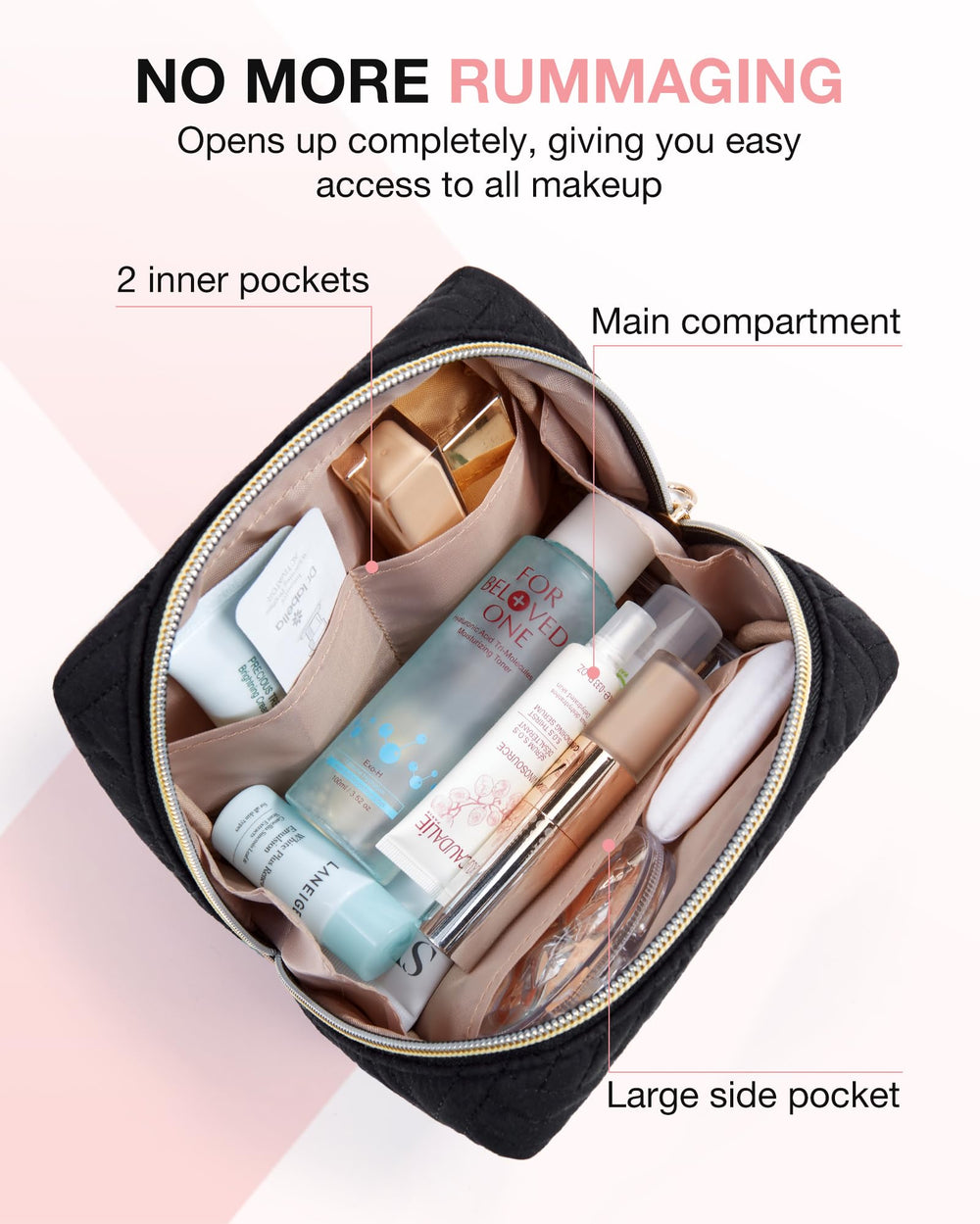 BAGSMART trousse-maquillage-voyage tissu peau-de-peche imperméable.