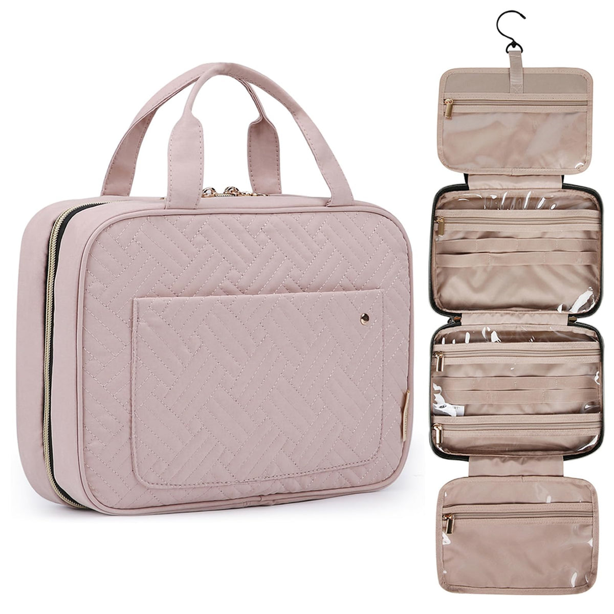 BagSmart-trousse-toilette-grand-format-ouverte offre un rangement clair des articles.