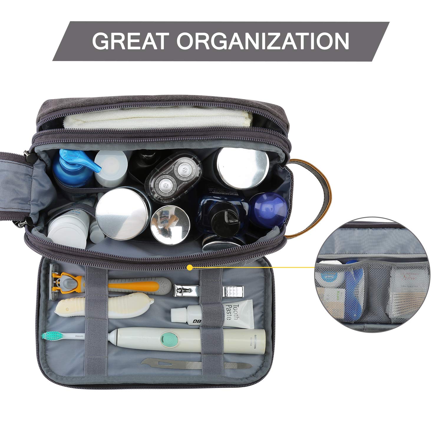 Trousse BAGSMART ouverte montrant les compartiments intérieurs et les poches.