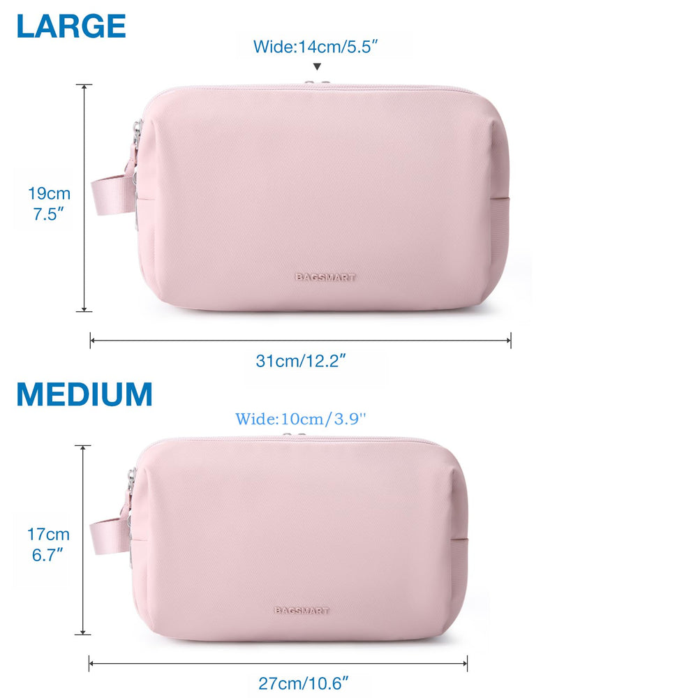 BAGSMART trousse toilette rose, intérieur avec sangles élastiques pour maintenir les flacons debout