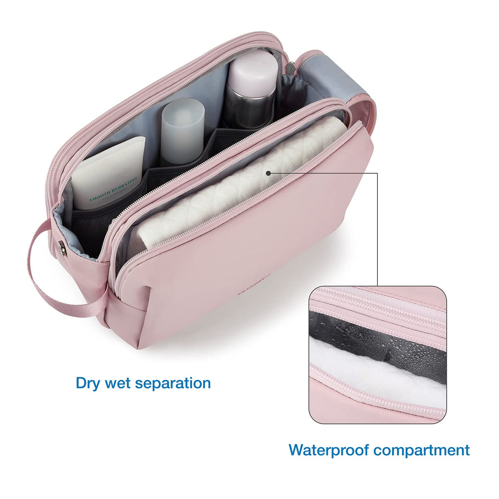 BAGSMART trousse toilette rose, poche frontale étanche pour séparer humide et sec