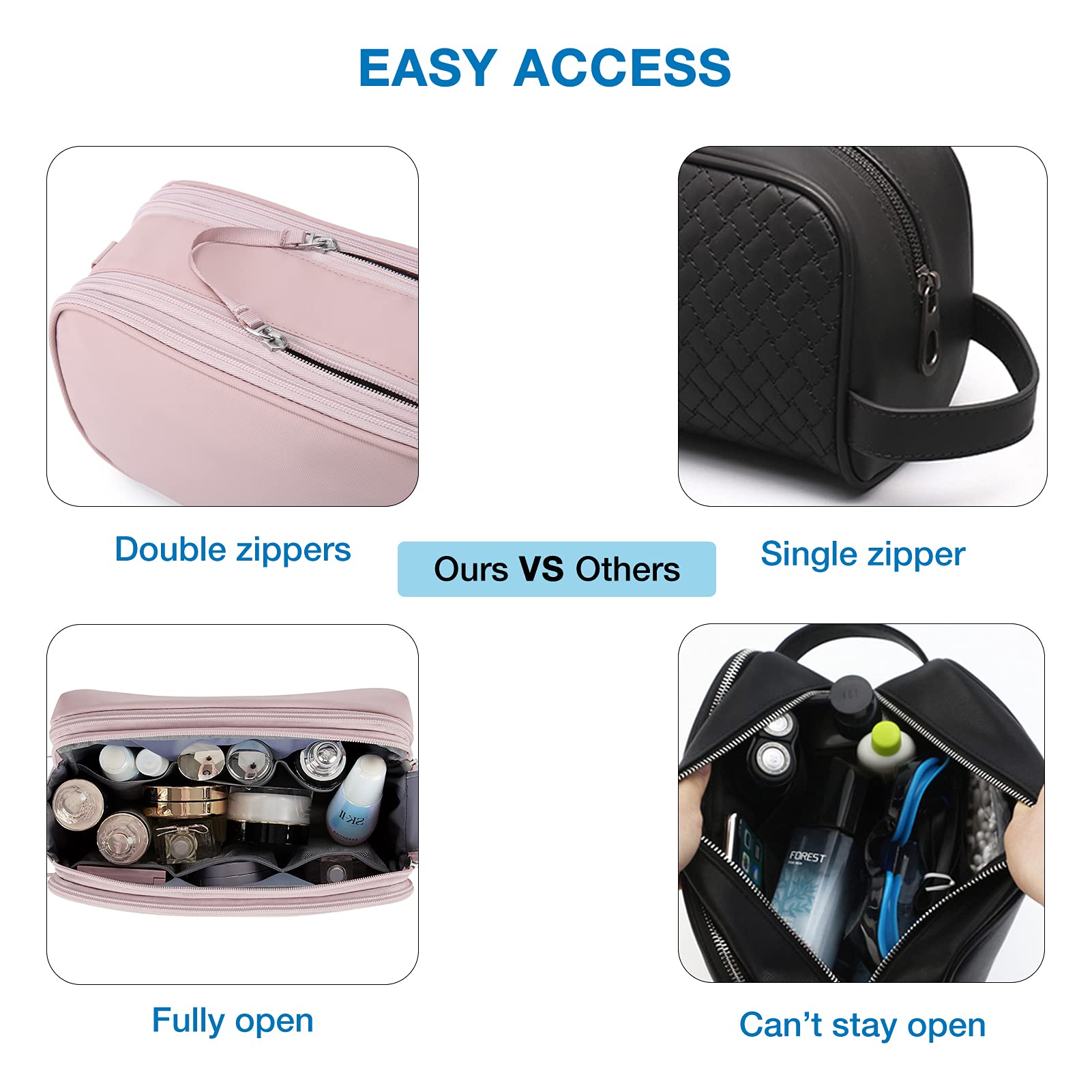 BAGSMART trousse toilette rose, utilisation polyvalente pour voyage et domicile