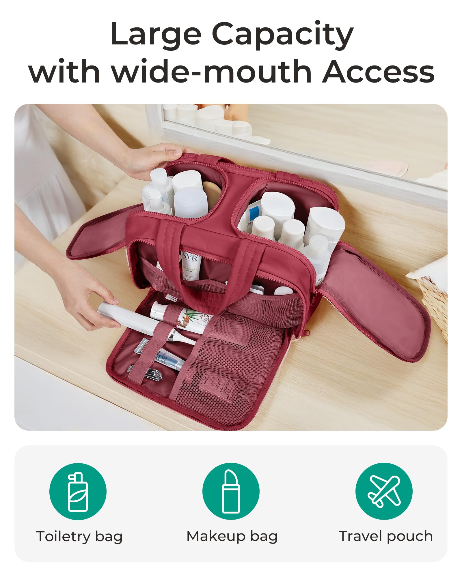 Trousse BAGSMART multi-usages adaptée à maquillage, rasage et toilette en voyage.