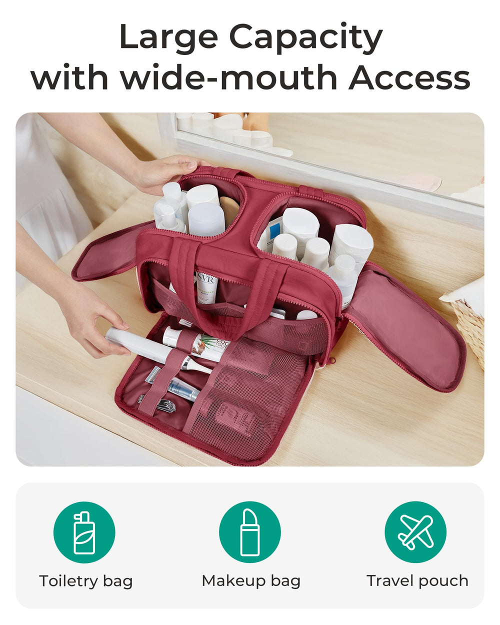 Trousse BAGSMART multi-usages adaptée à maquillage, rasage et toilette en voyage.