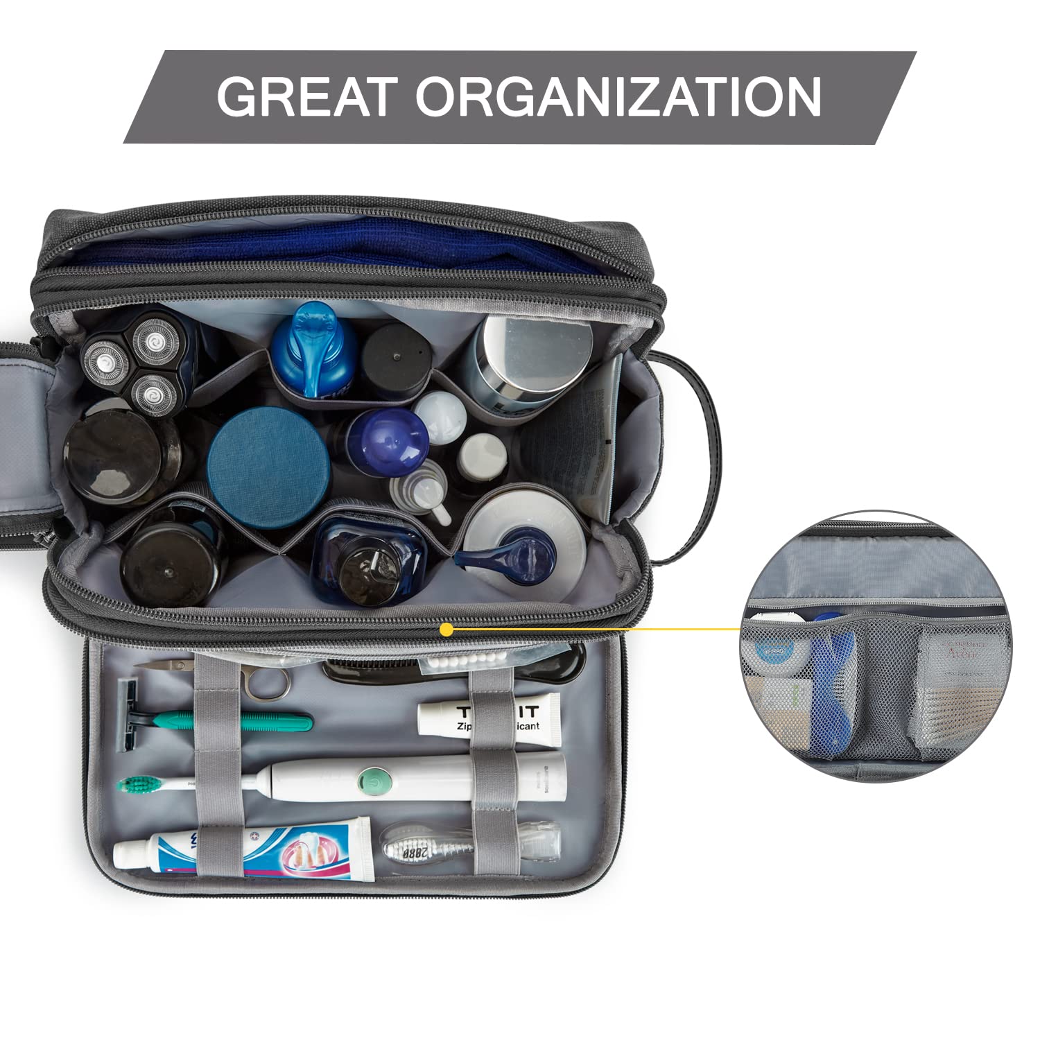 Organisation interne avec élastiques dans la trousse BAGSMART pour rester ordonné