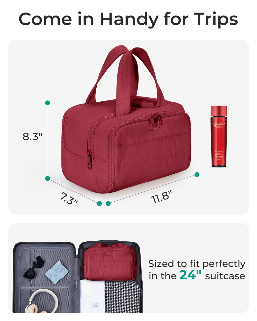 Trousse BAGSMART ouverture complète facilitant l’accès rapide aux produits.