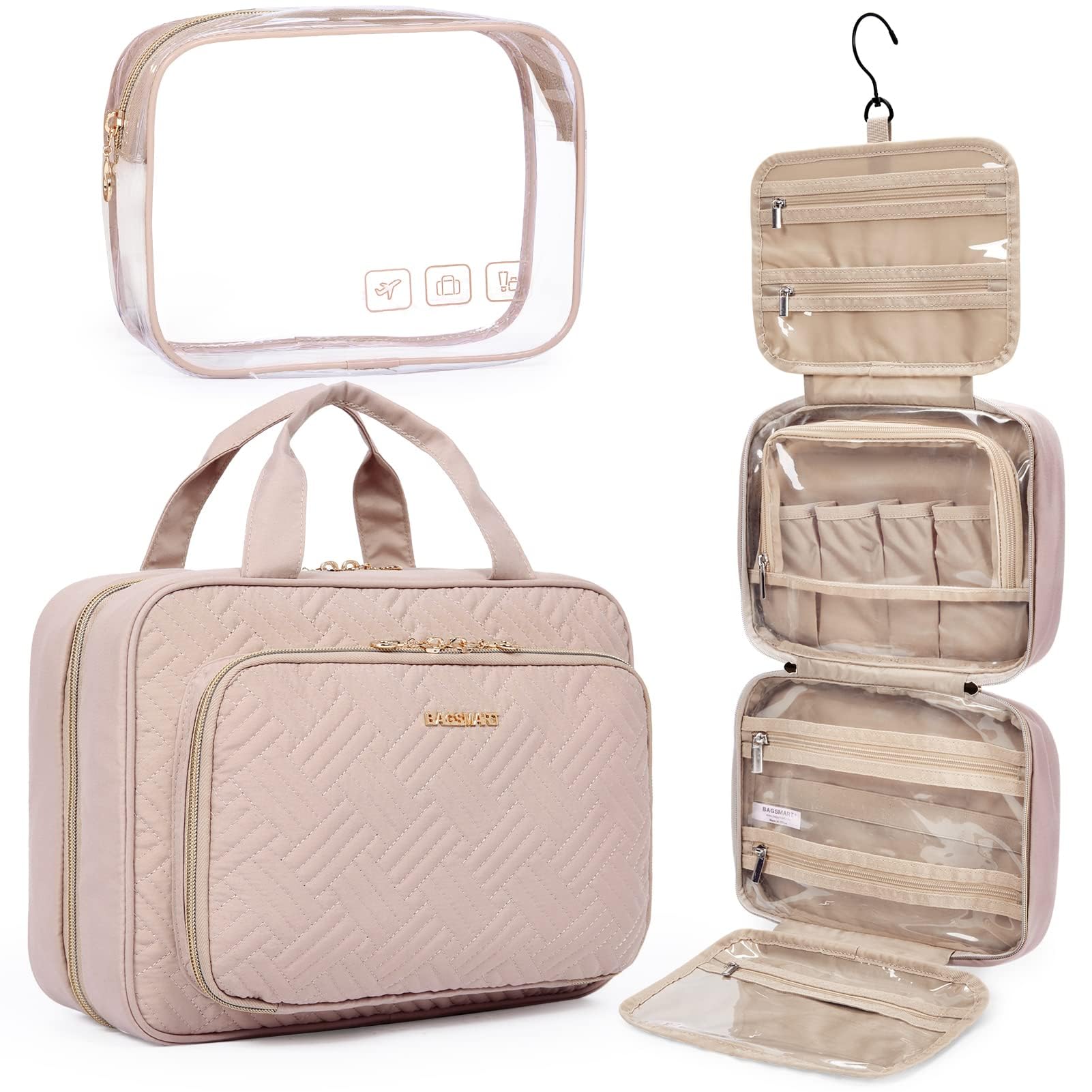 BAGSMART trousse de toilette suspendue grande rose pour voyager