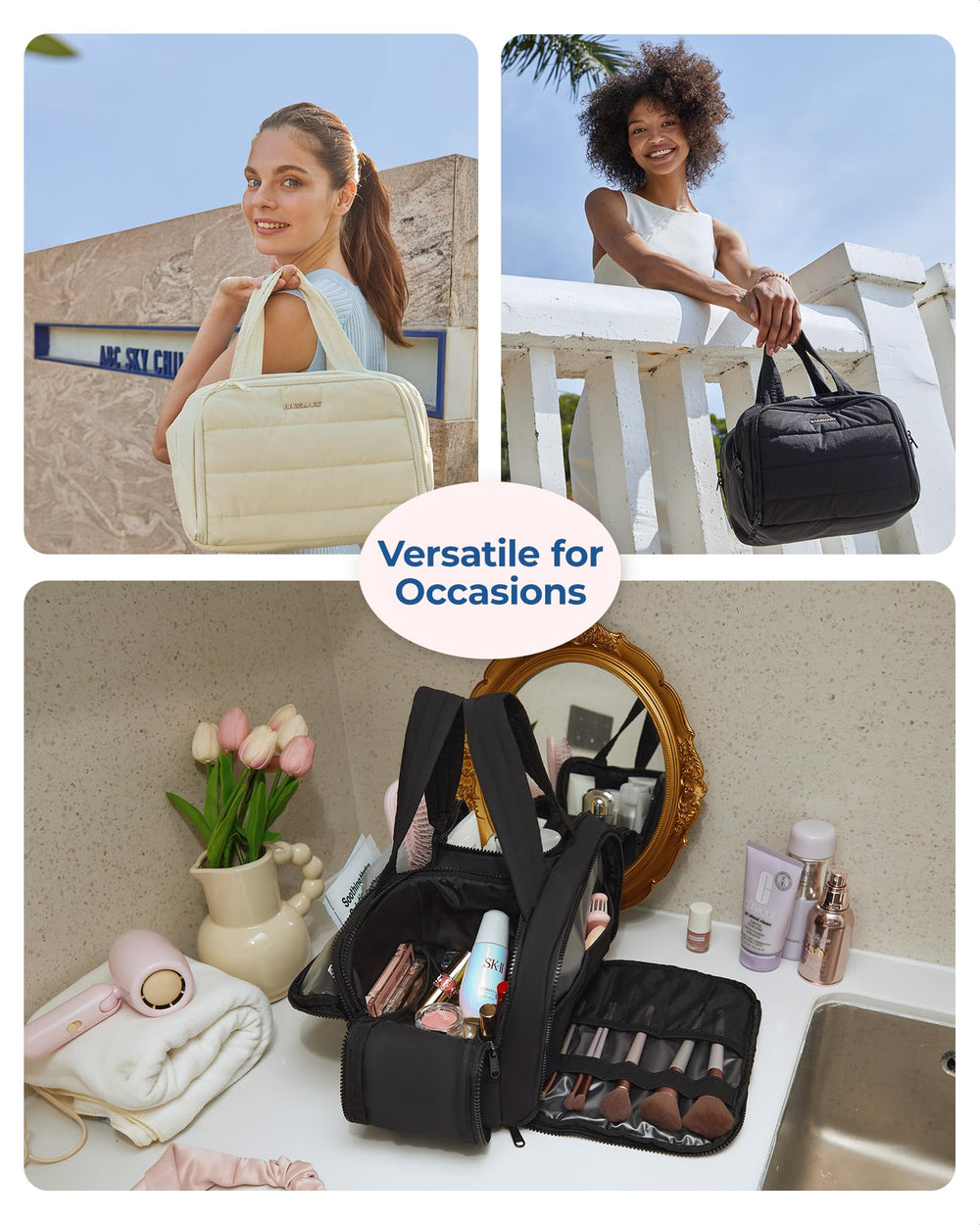 BAGSMART trousse toilette avec poignée pratique convient au voyage, au travail et à la maison.