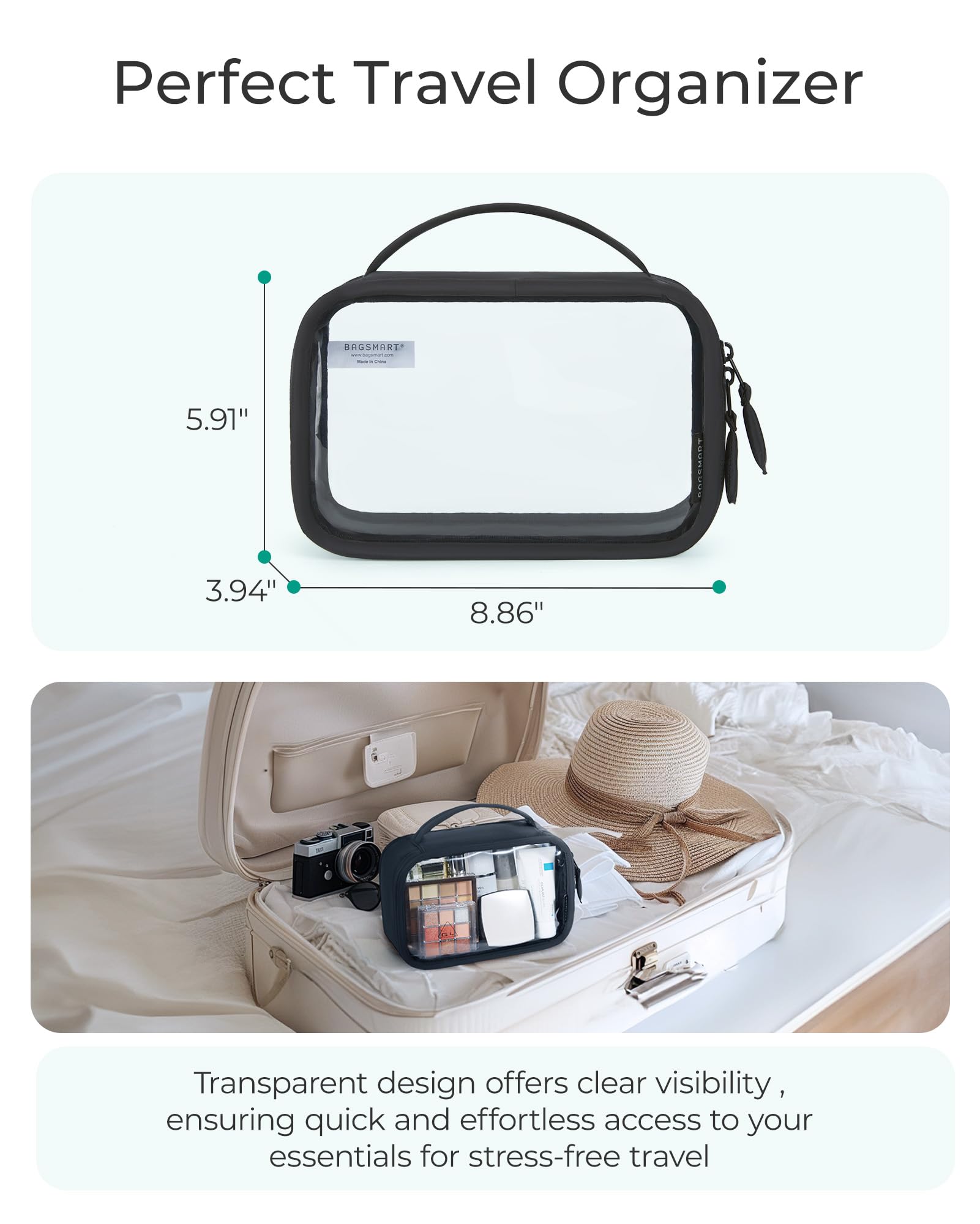 Trousse Bagsmart poignée rembourrée pour transport confortable et sûr.