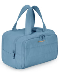 Trousse BAGSMART Puffy bleu acier, ouverture large pour un accès rapide en voyage.
