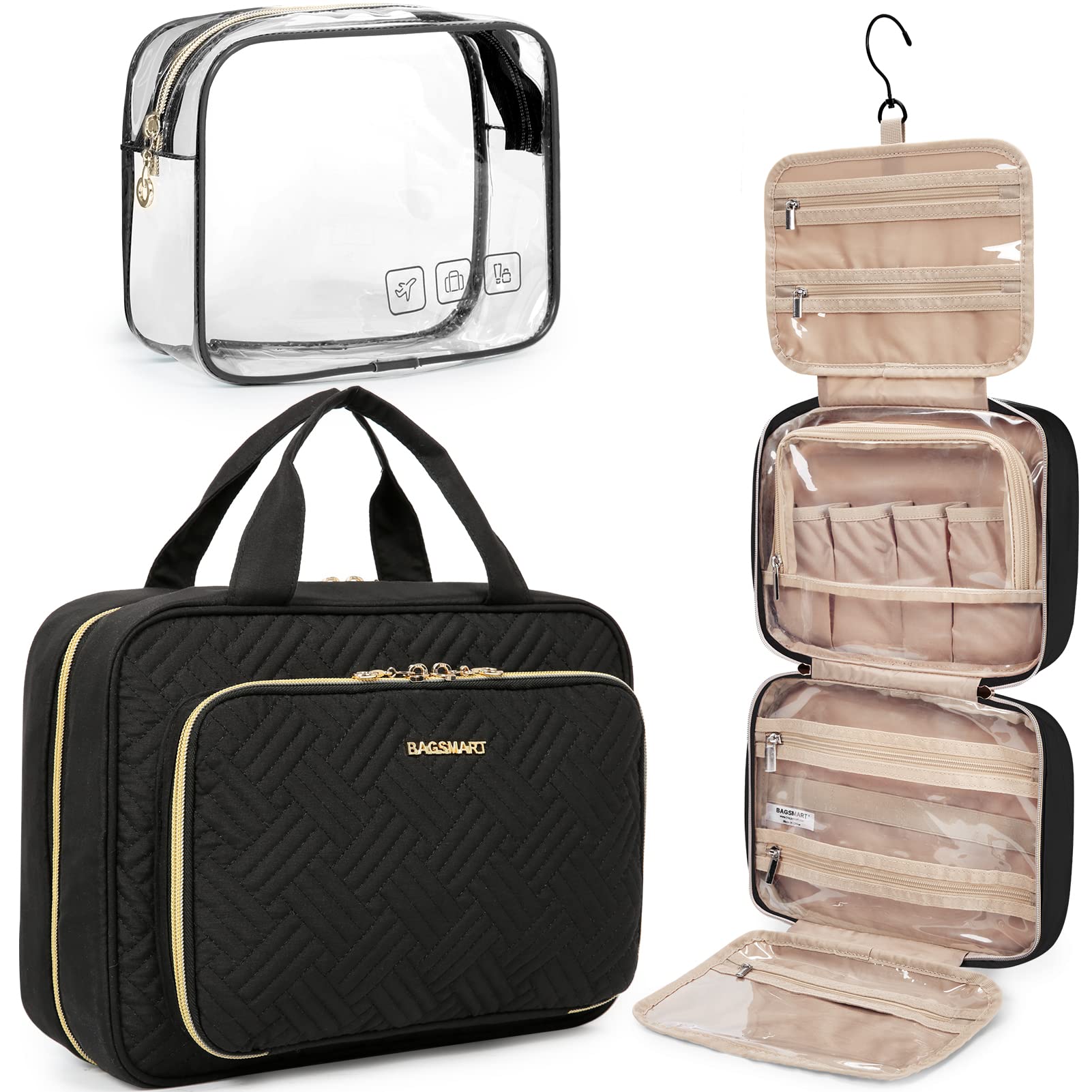 BAGSMART trousse de toilette suspendue avec crochet 360° pour un accès rapide.