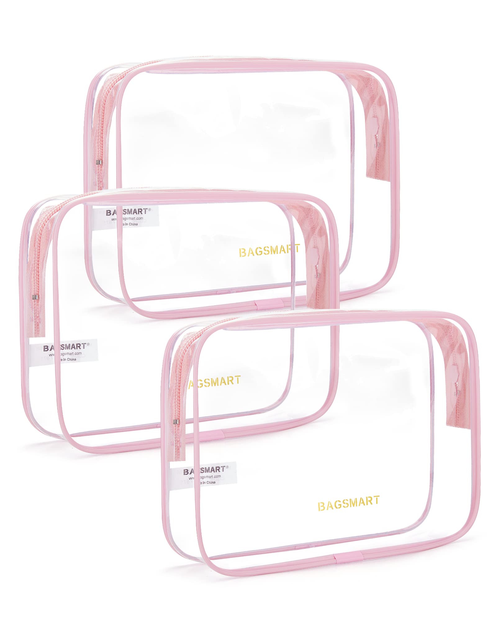 Trousse BAGSMART transparente rose pour un rangement rapide lors des voyages