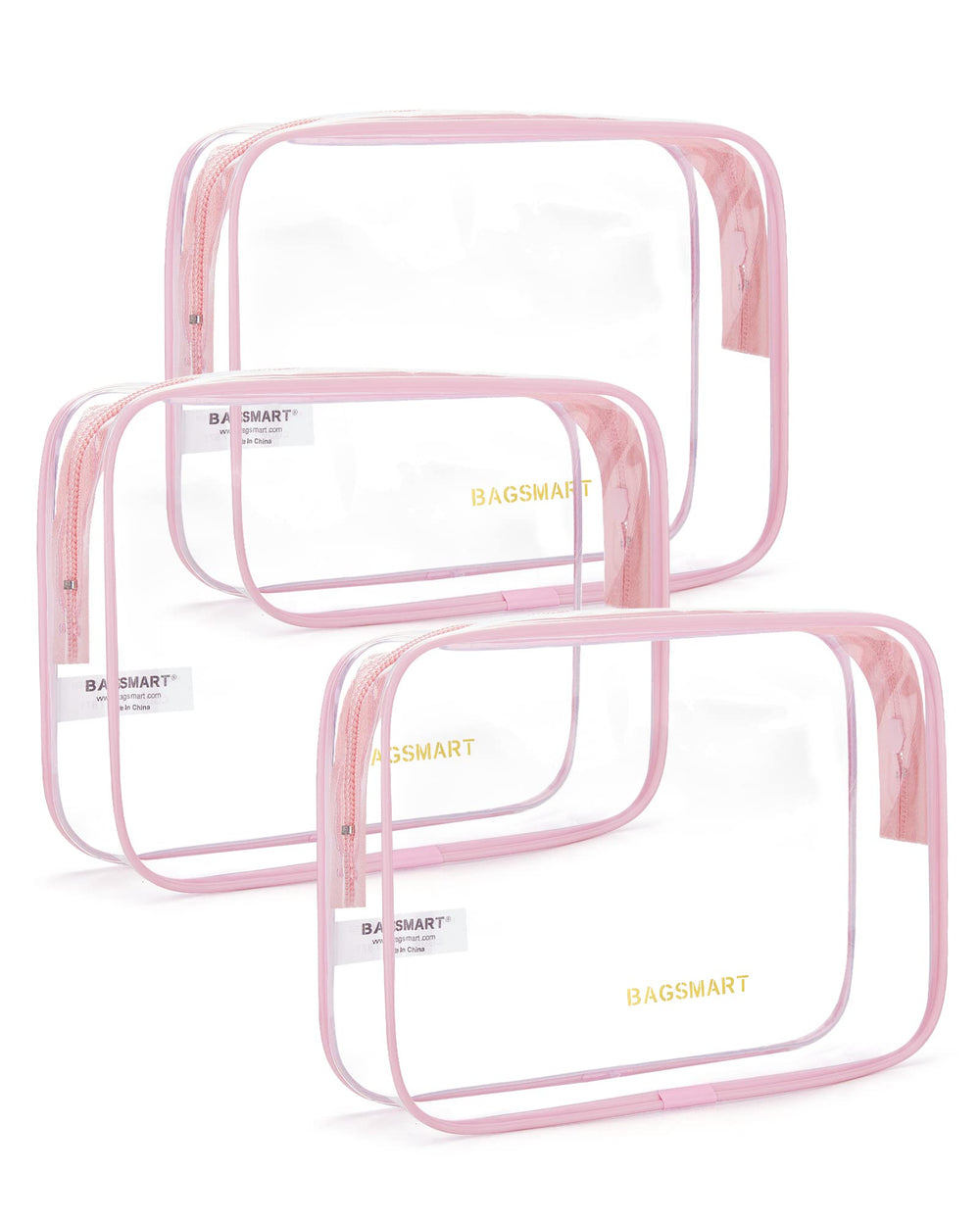Trousse BAGSMART transparente rose pour un rangement rapide lors des voyages