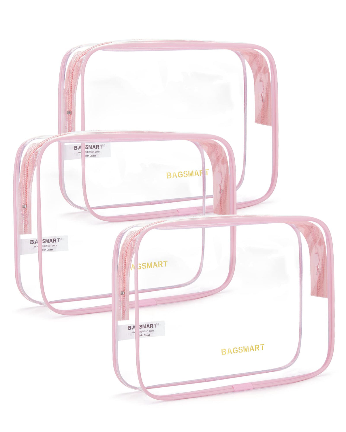 Trousse BAGSMART transparente rose pour un rangement rapide lors des voyages