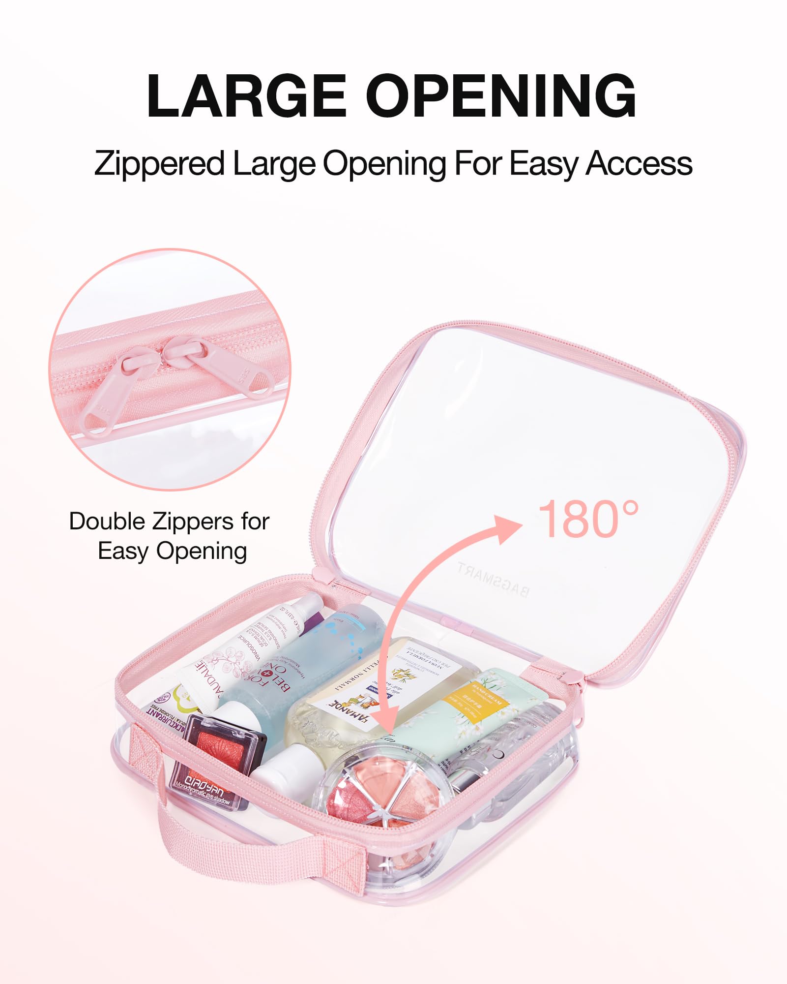 BAGSMART trousse transparente etanche à coutures renforcées évitant les fuites.
