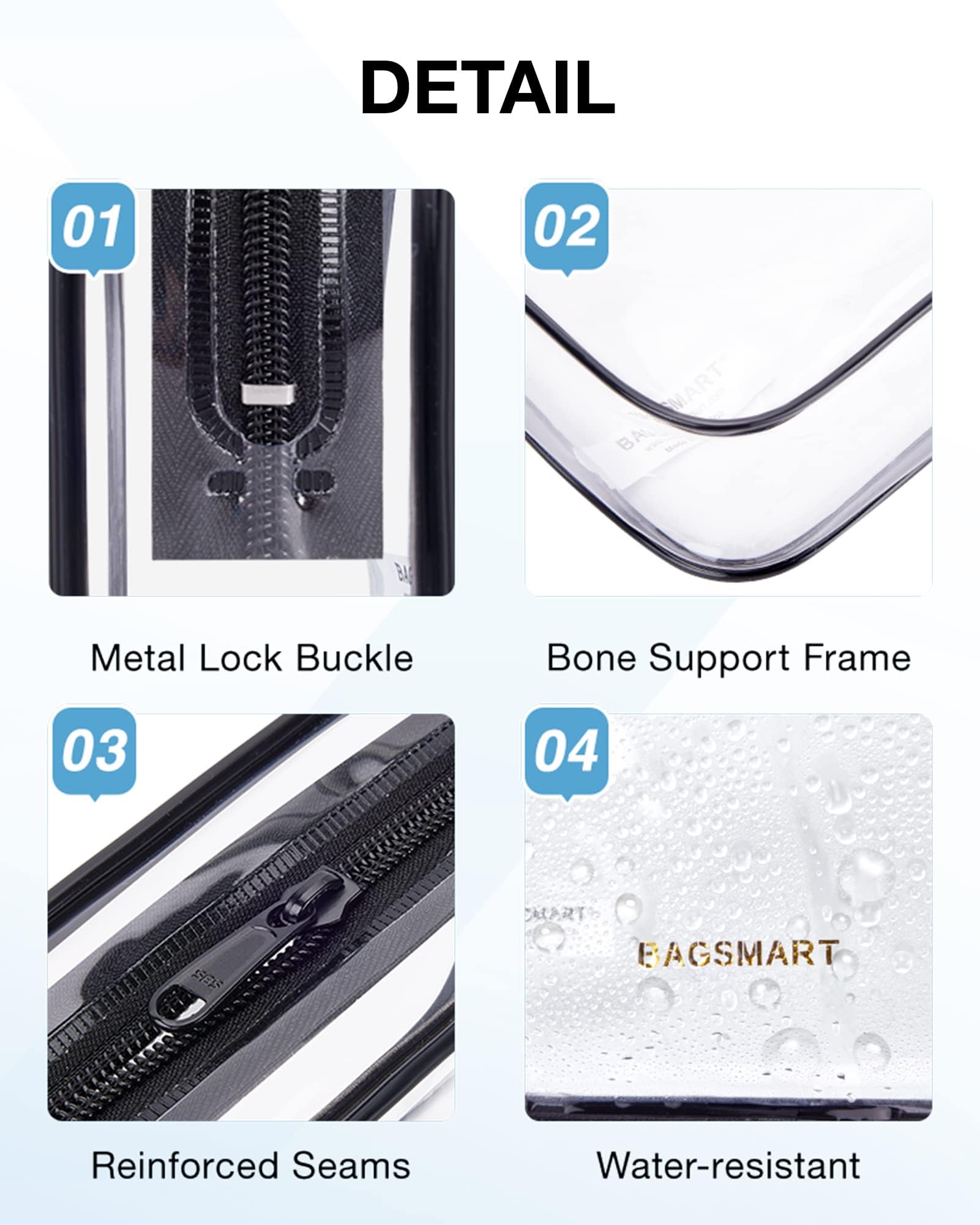 BAGSMART trousse transparente fermeture robuste et fluide