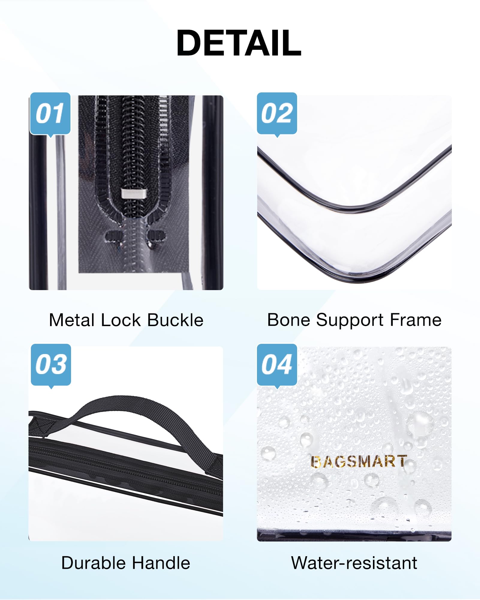 BAGSMART PVC transparent: nettoyage facile et rangement durable.