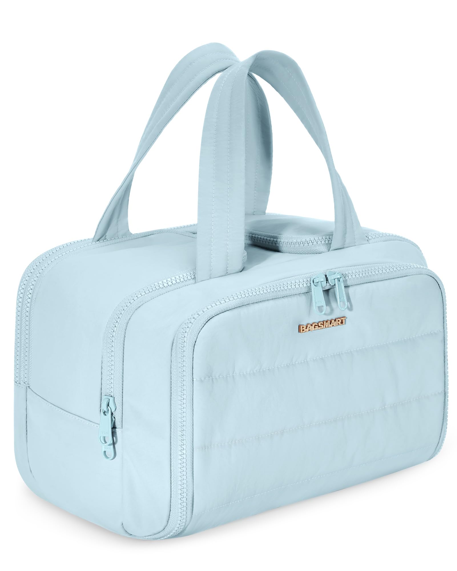 Trousse BAGSMART bleue à ouverture large, accès rapide à vos essentiels de voyage.