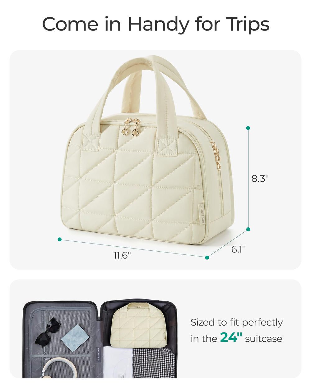 BAGSMART Trousse avec double fermeture éclair, accès rapide et sûr.