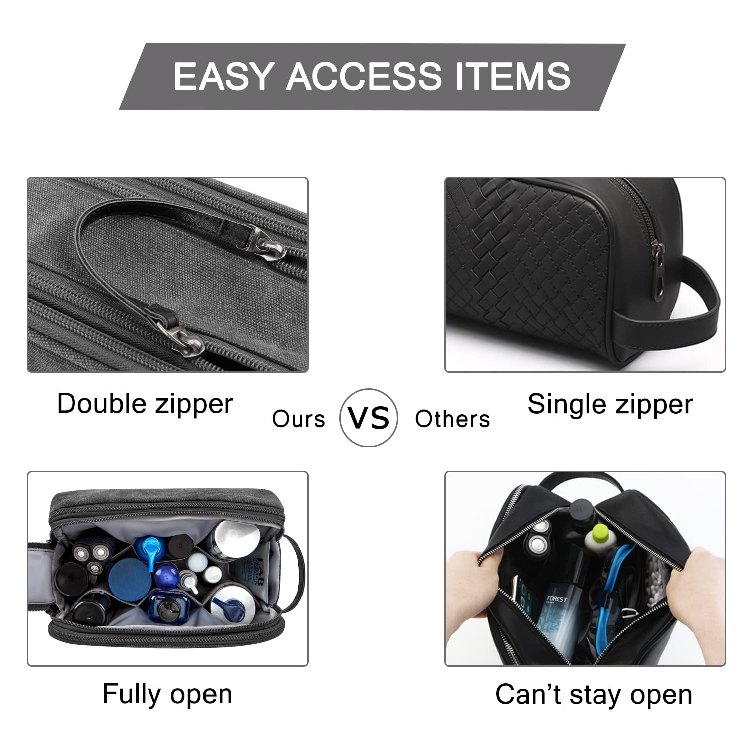 Utilisation polyvalente en voyage avec BAGSMART pour ranger grands flacons et petits accessoires