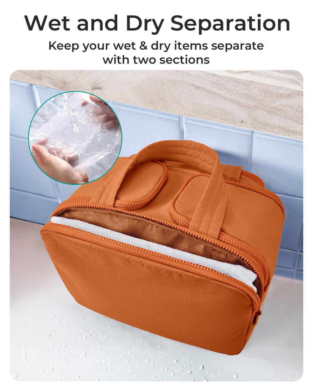 BAGSMART Trousse Puffy Sandstore Brun, ouverture double côté pour faciliter l’accès