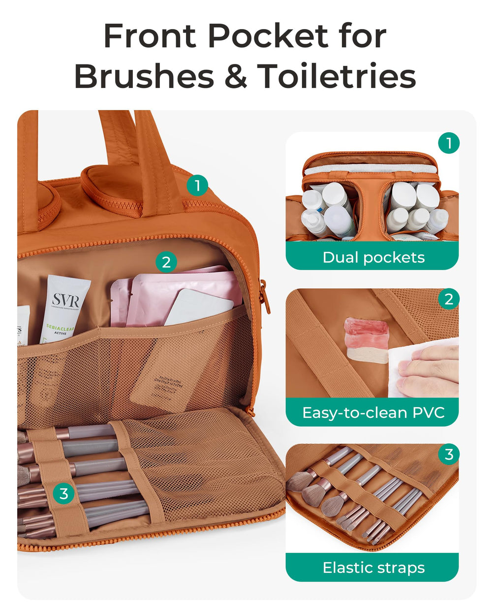 BAGSMART Trousse Puffy Sandstore Brun, quatre compartiments pour organisation voyage