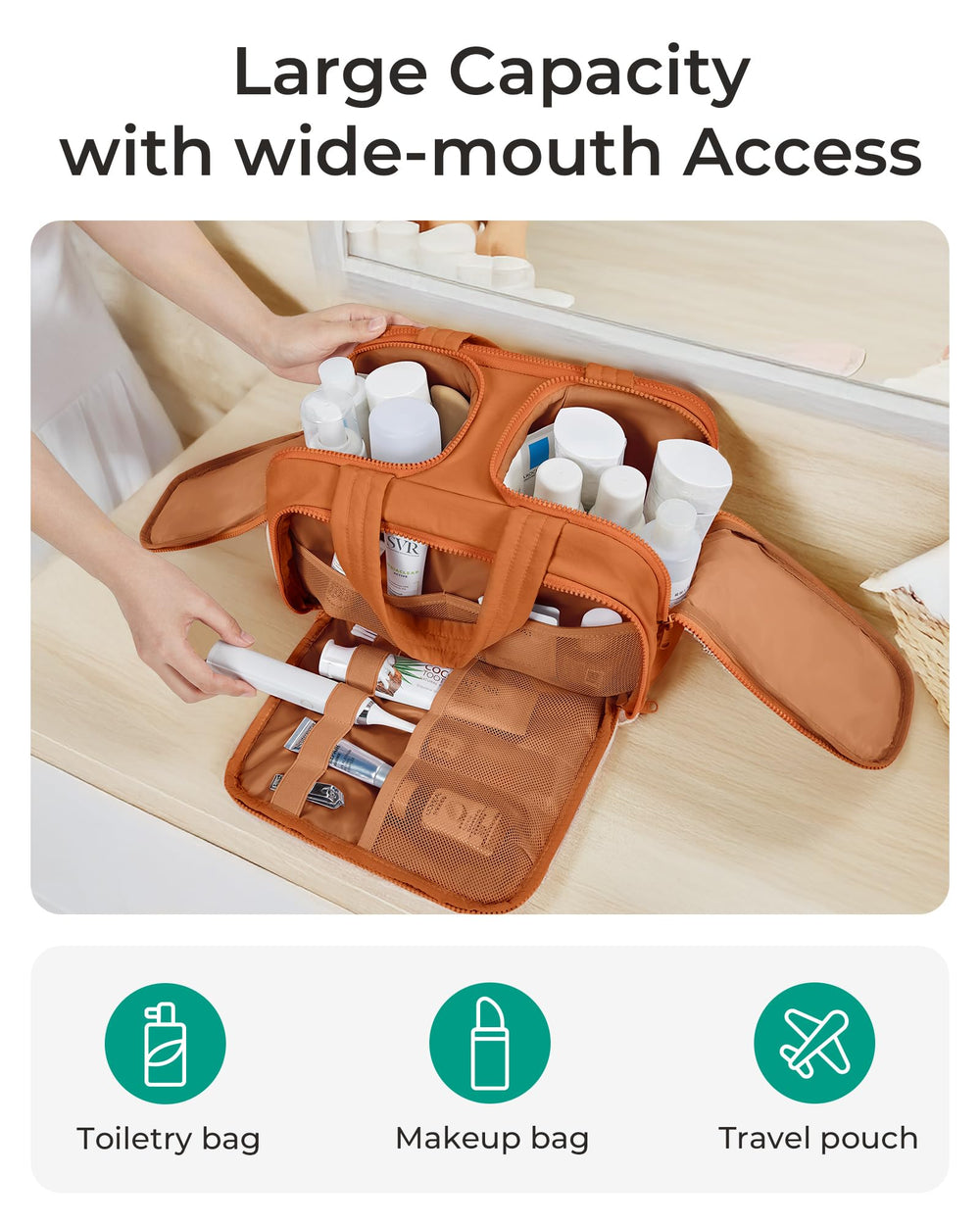 BAGSMART Trousse Puffy Sandstore Brun, utilisation polyvalente pour toilette, maquillage et accessoires