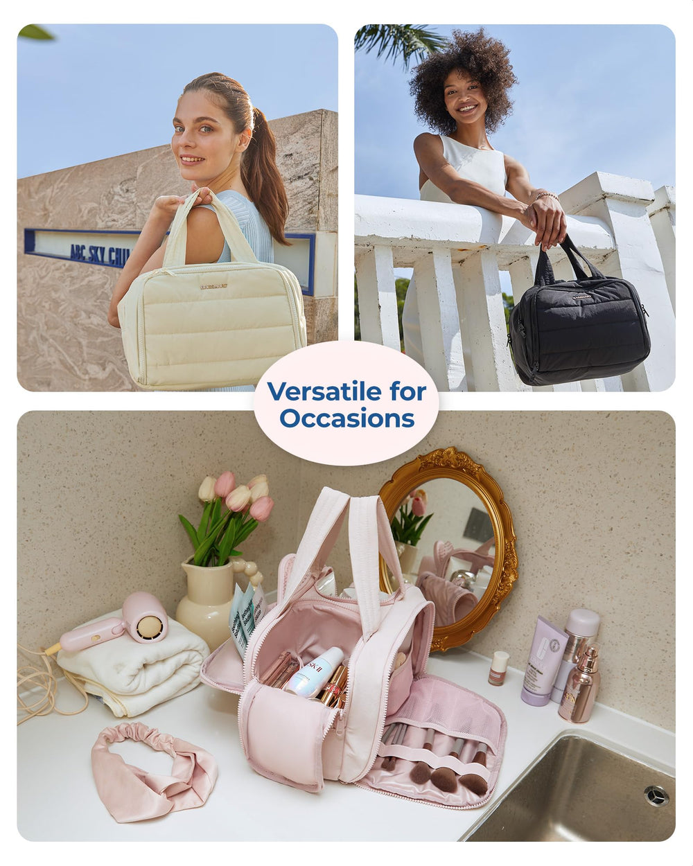 Design pelucheux et élégant en rose, léger et pratique pour voyager.