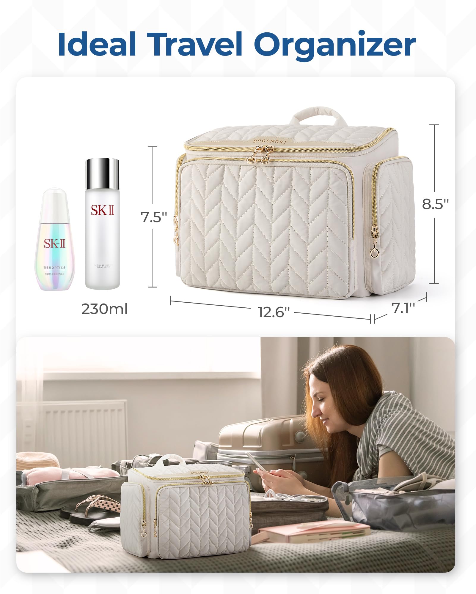 Utilisation en voyage quotidien avec BAGSMART sac toilette vert.
