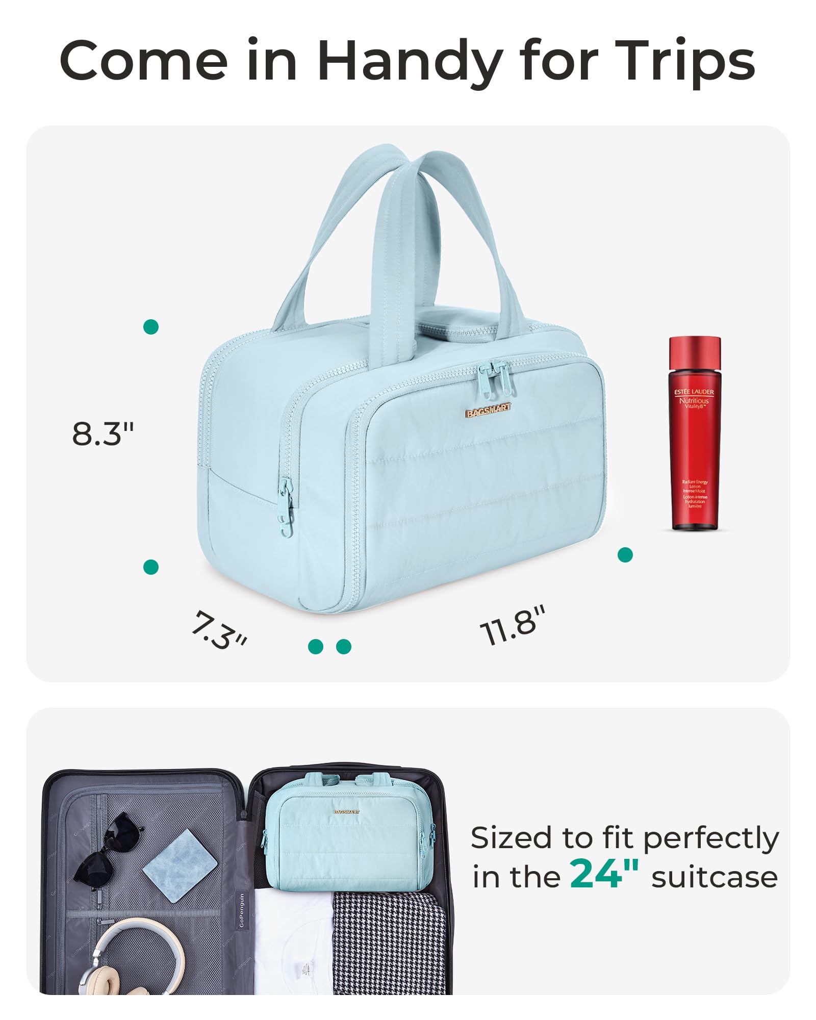 Trousse BAGSMART conçue pour voyage d’affaires, vacances ou domicile, tout en un seul accessoire.