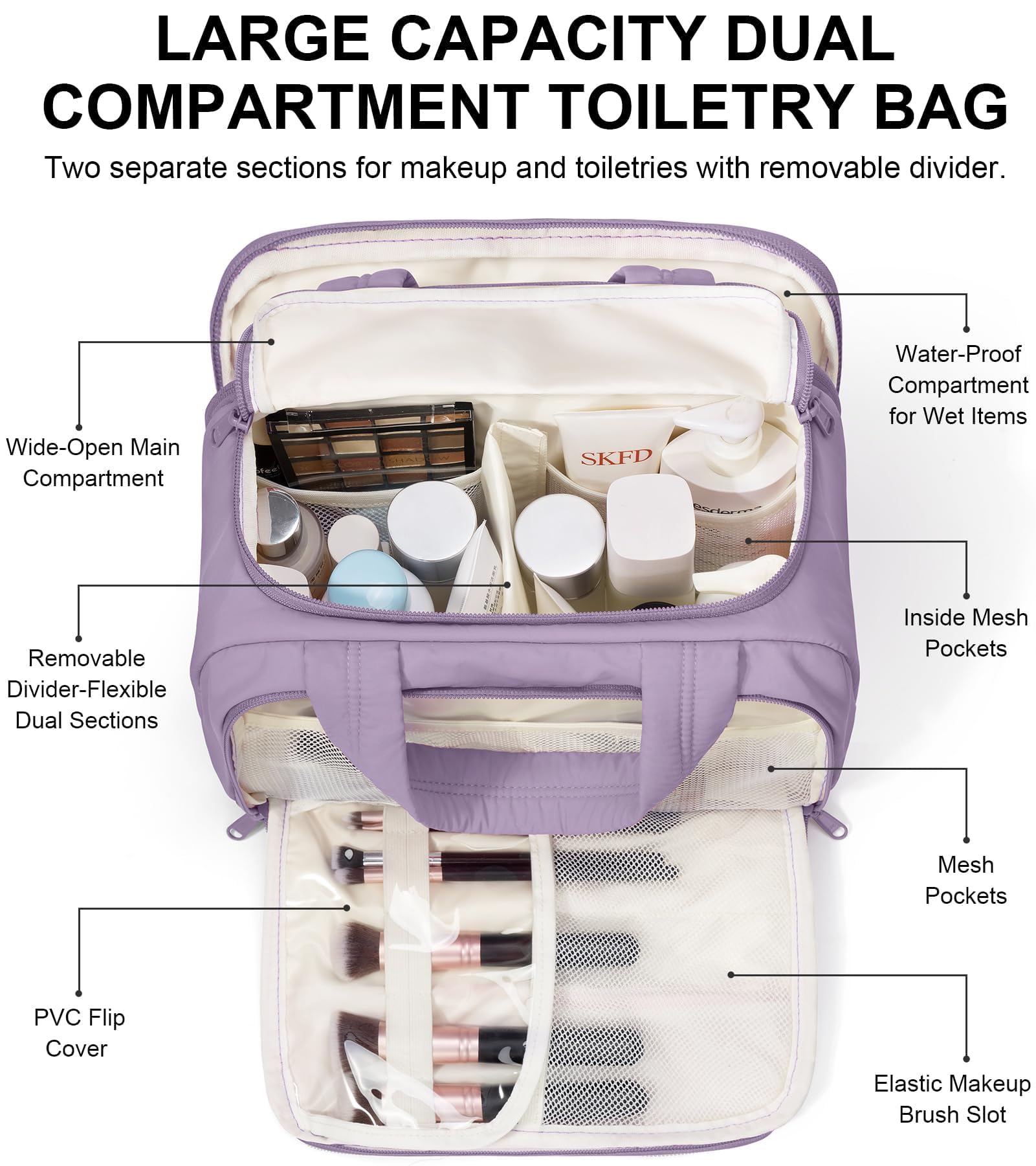 Bagstellar grande capacite-sac-toilette, espace suffisant pour essentiels de voyage.