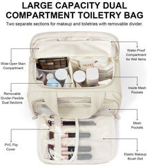 Bagstellar trousse de toilette voyage beige, rangement central à compartiments pratiques.
