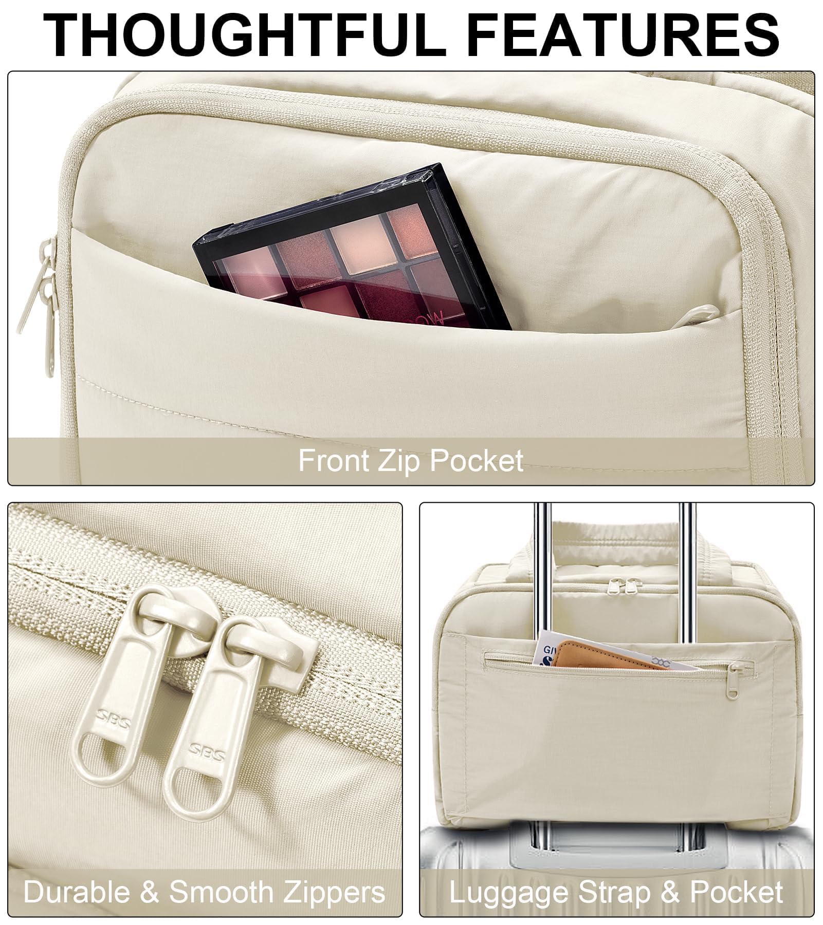 Bagstellar trousse de toilette voyage beige, fermeture eclair fluide et poignee robuste.