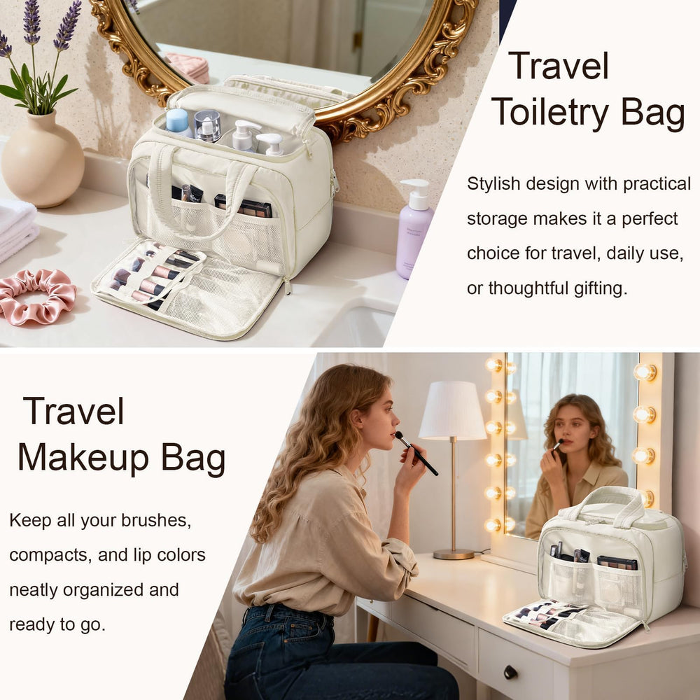 Bagstellar trousse de toilette voyage beige, sangle-poignee pratique pour transporter.