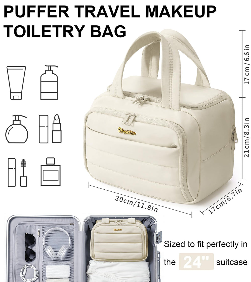 Bagstellar trousse de toilette voyage beige, grande capacité pour vos produits beauté et soins.