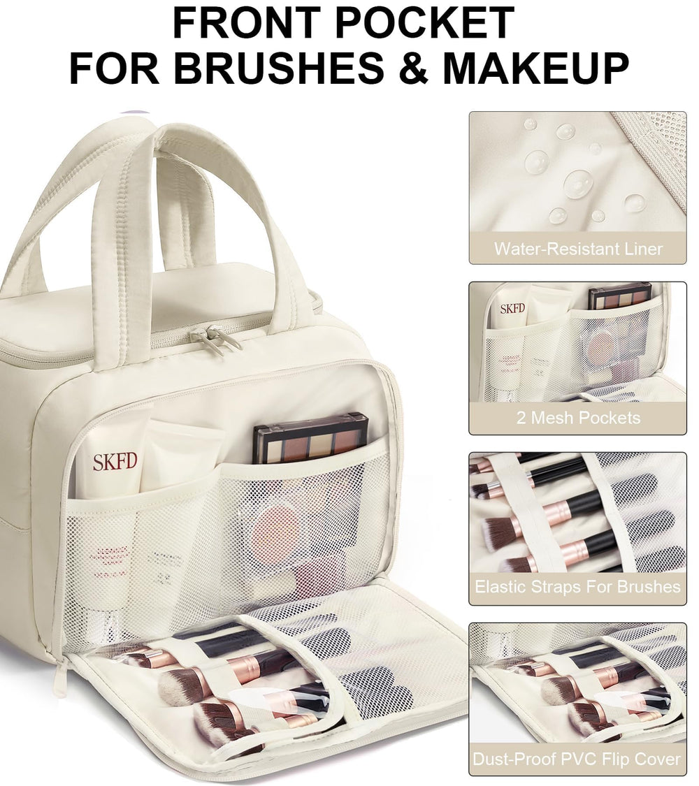Bagstellar trousse de toilette voyage beige, poches latérales pratiques pour lingettes et cartes.
