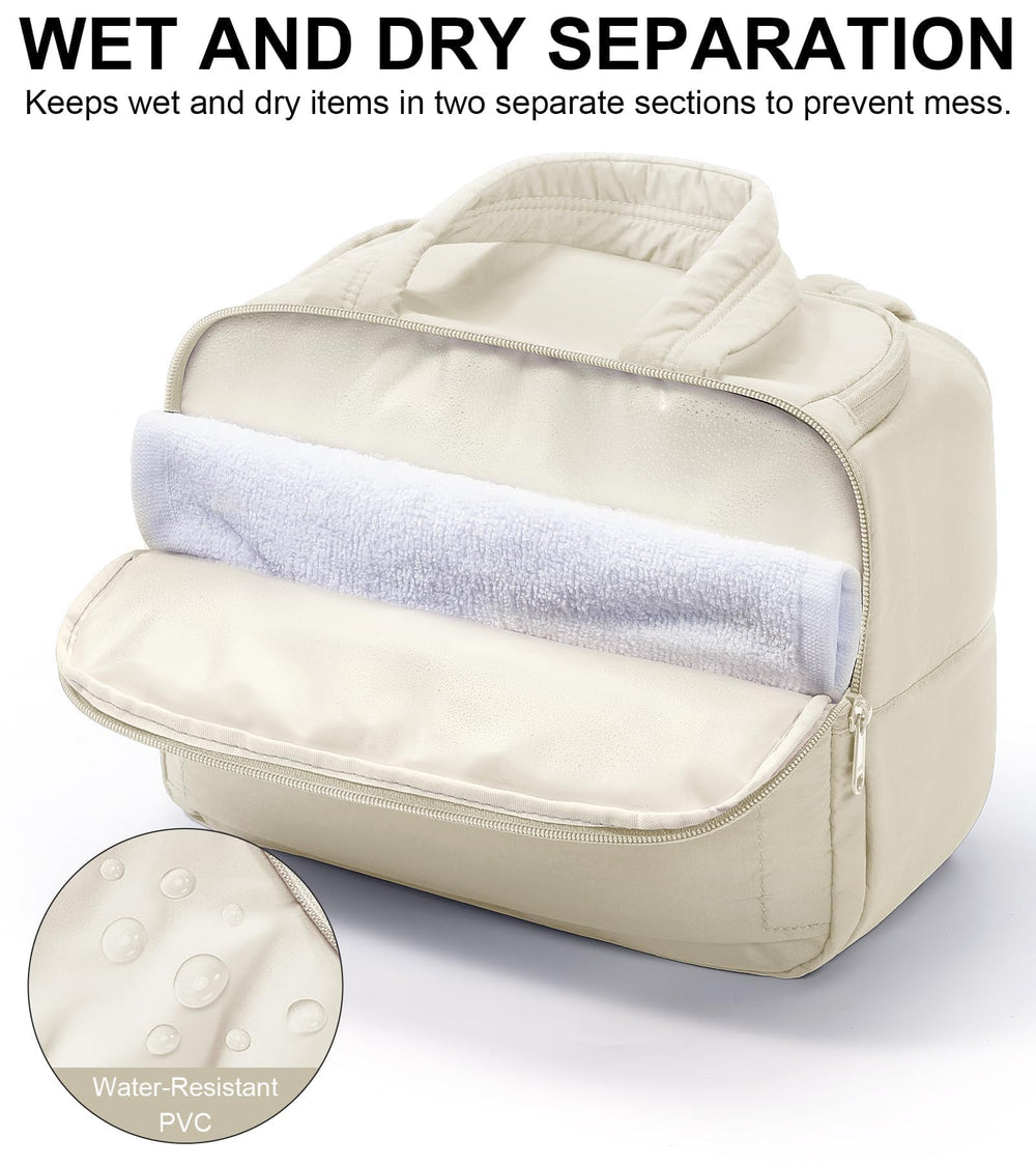 Bagstellar trousse de toilette voyage beige, doublure impermeable et nettoyage facile.